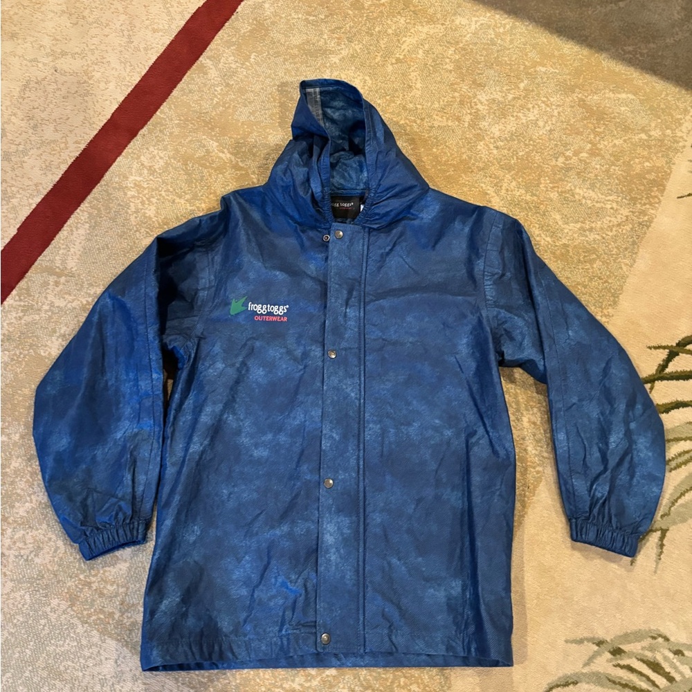 Frogg Toggs Hooded Rain Jacket Blue Size L Lightweight Waterproof